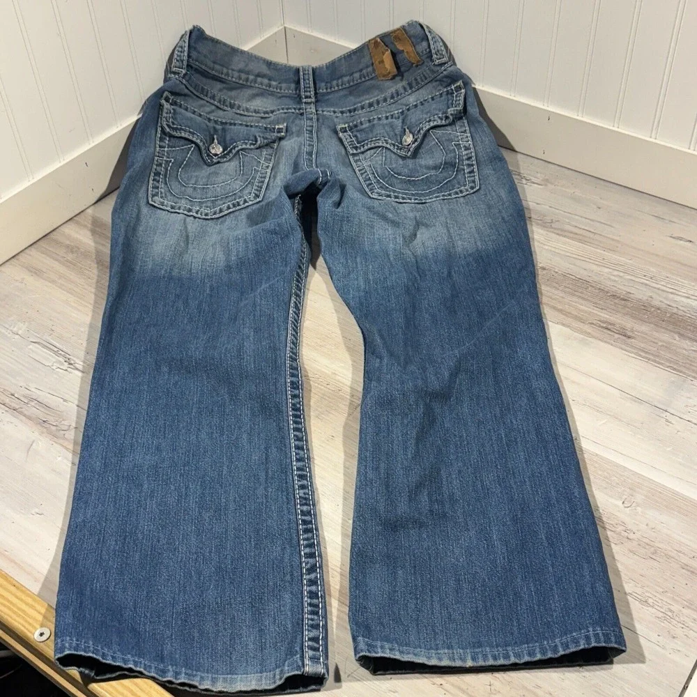 True Religion Thick Stitch Straight Flap Natural‎ Big T Jeans in Blue 36x27